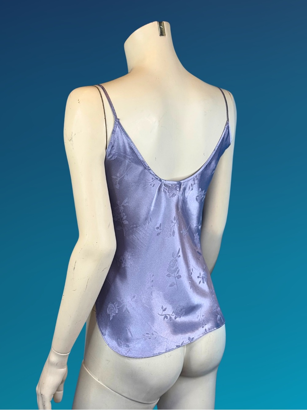 90s Lavender Satin Cami Floral Jacquard Slip Top | XS S - Picture 9 of 10